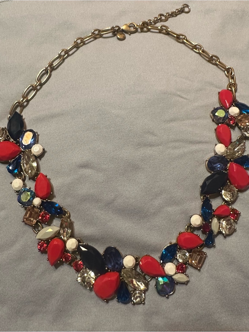 J. Crew Gold-Tone Necklace with Red, Blue & White Stones